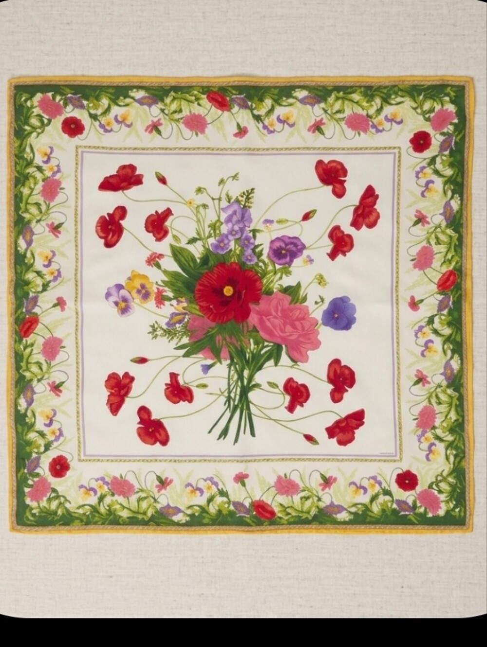Vintage Liz Claiborne Floral Bouquet Silk Scarf - Red, Pink, Purple, Green White